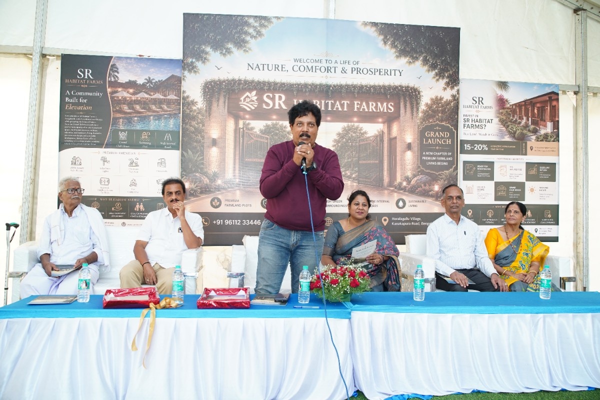 A speaker addressing guests at the Habitat Farms grand launch